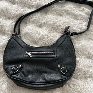 Wild Fable Faux Leather Black Moto Crescent Crossbody Bag Silver Hardware